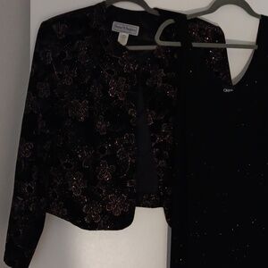 Black velvet jacket/ slinky long dress